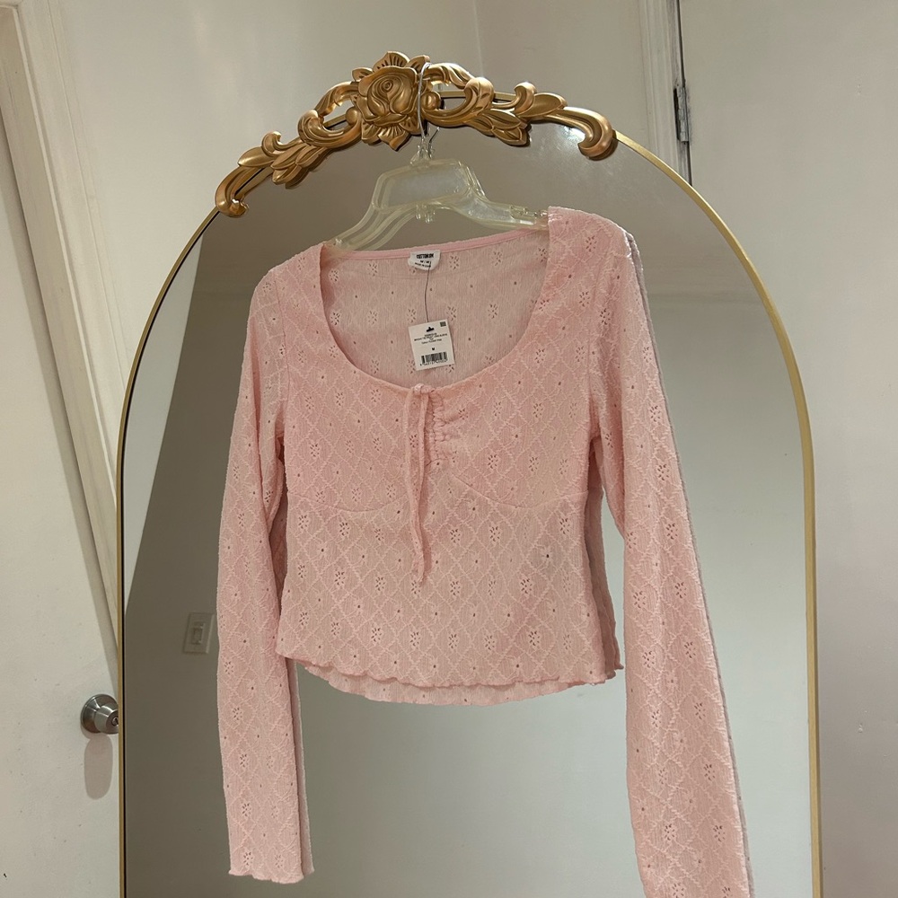 Cotton On Eyelet Pink Tie Front Babydoll Top NWT